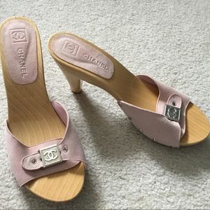 CHANEL wood heel mules size US 8